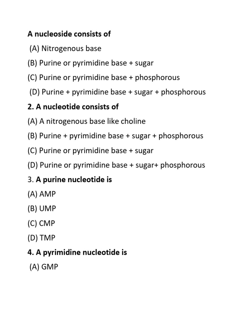 Nucleotides and Nucleosides Questions 4 | PDF