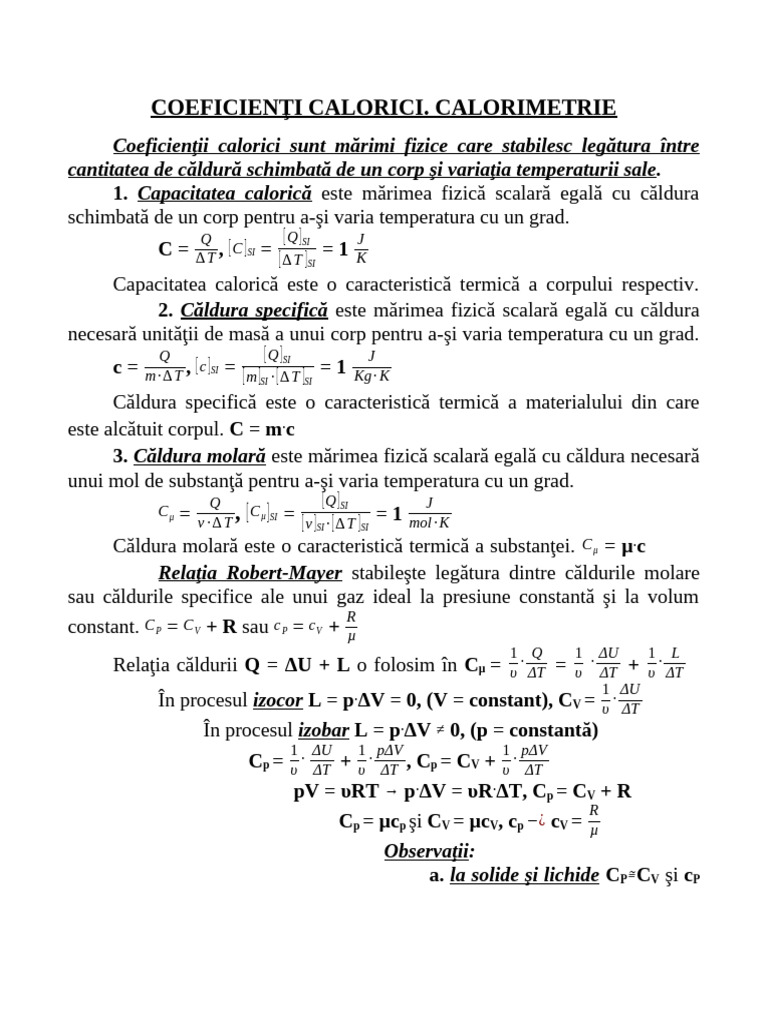 Coeficienţi Calorici | PDF