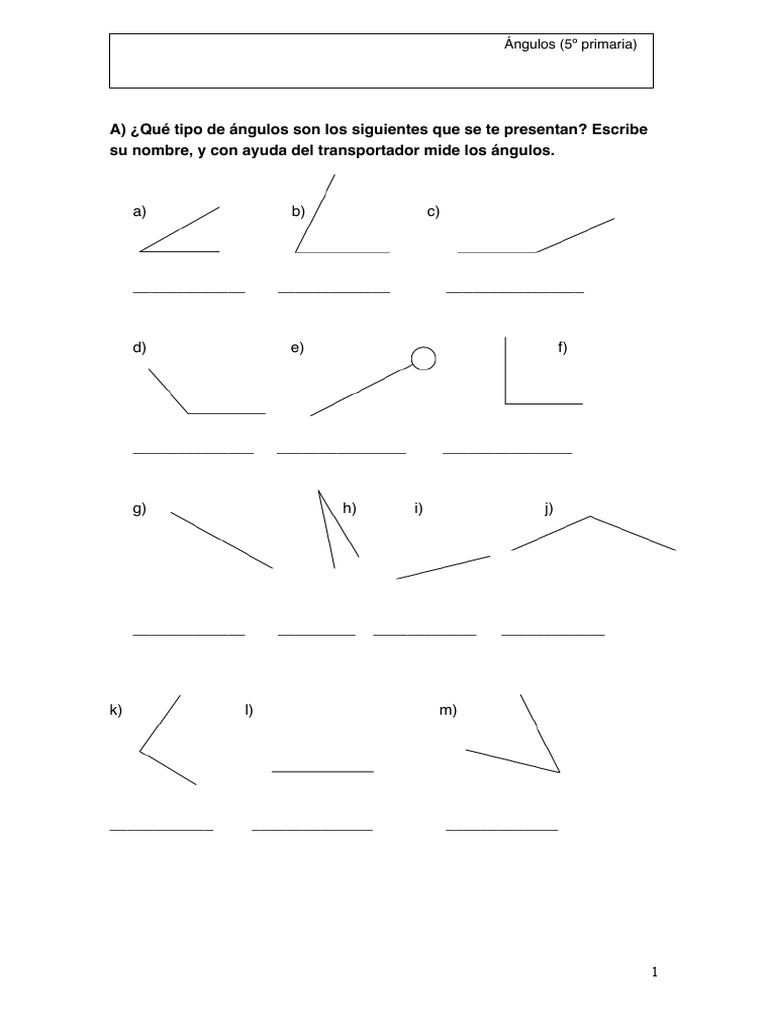 Ejercicios de Ángulos para 5º Primaria | PDF | Geometría Elemental
