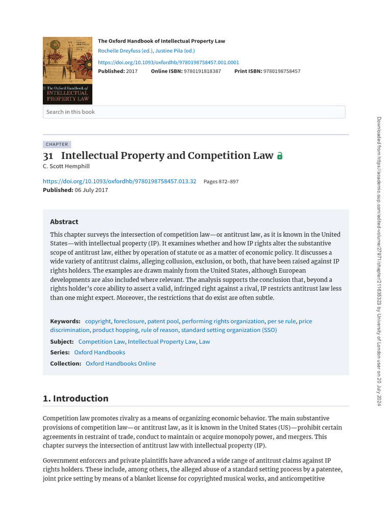 Intellectual Property and Competition Law | PDF | Competition Law ...