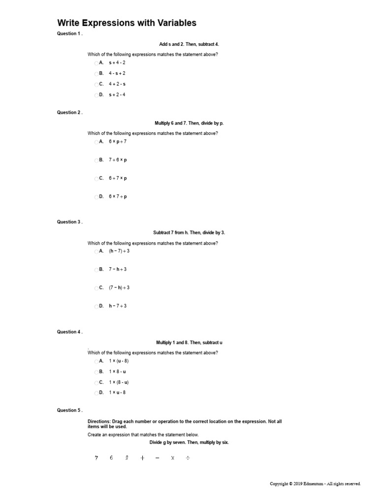 SI_6.EE.A.2a_write expressions w: variables | PDF | All Rights Reserved ...