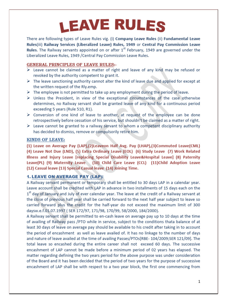LEAVE RULES Printed | PDF | Parental Leave | Apprenticeship