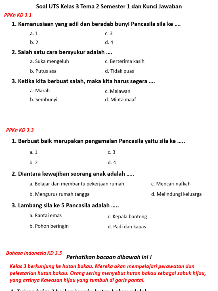Uts Kelas 3 Tema 2 | PDF