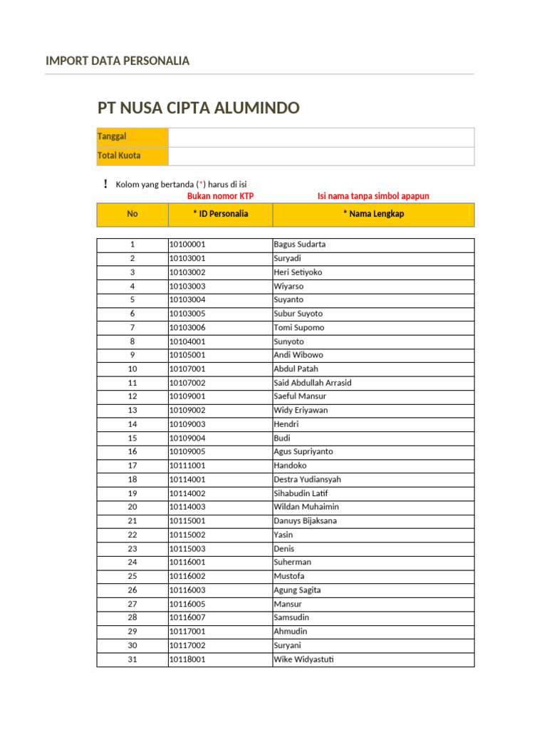 02-Template Pra Training - Hadirr X Data Karyawan | PDF