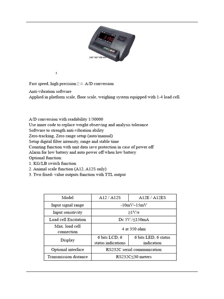 A12E Weighing Indicator Manual | PDF