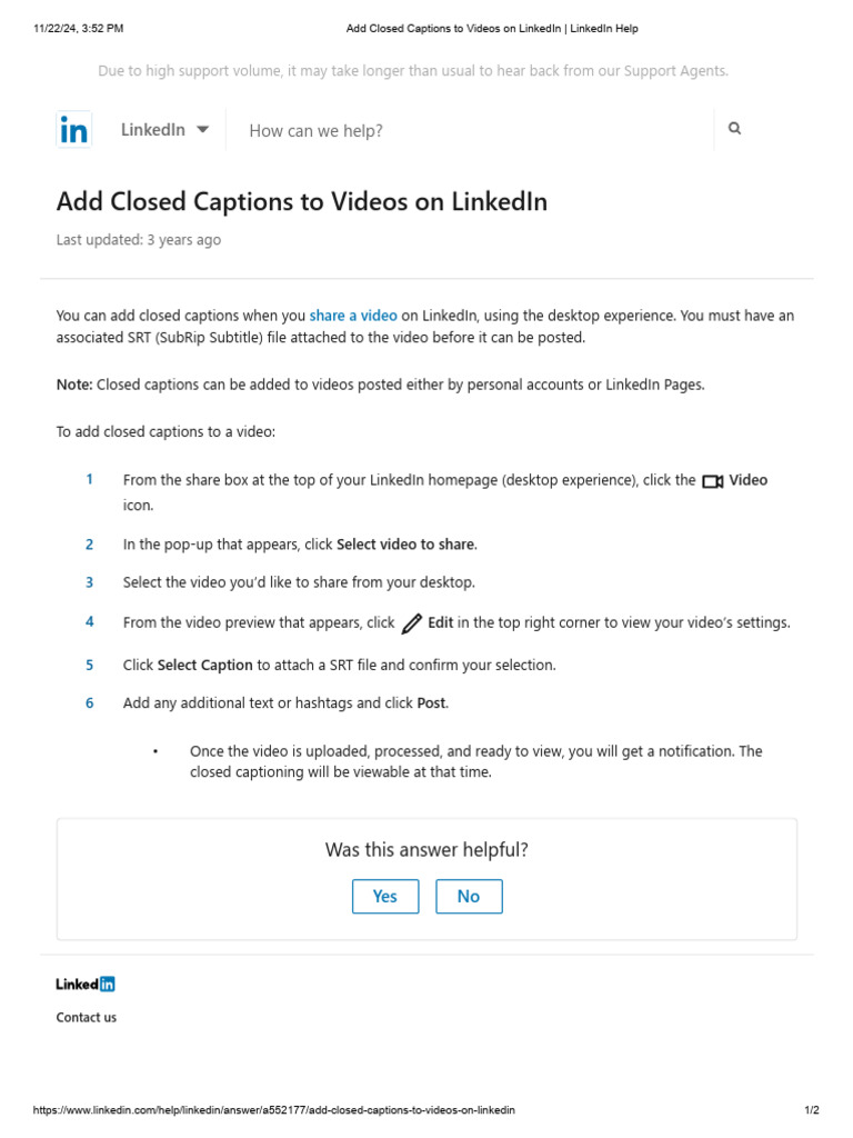 Add Closed Captions to LinkedIn Videos | PDF