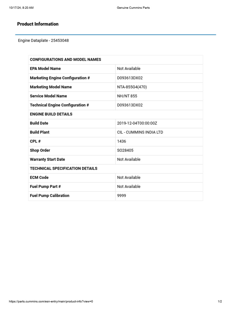 Cummins Engine Parts Information | PDF | Technology & Engineering