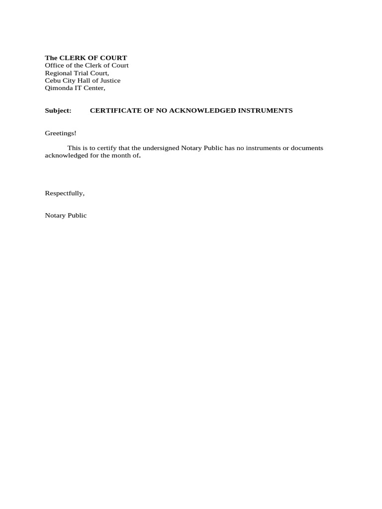 Certificate of No Instrument Acknowledged - October 2024 - Atty Devie ...