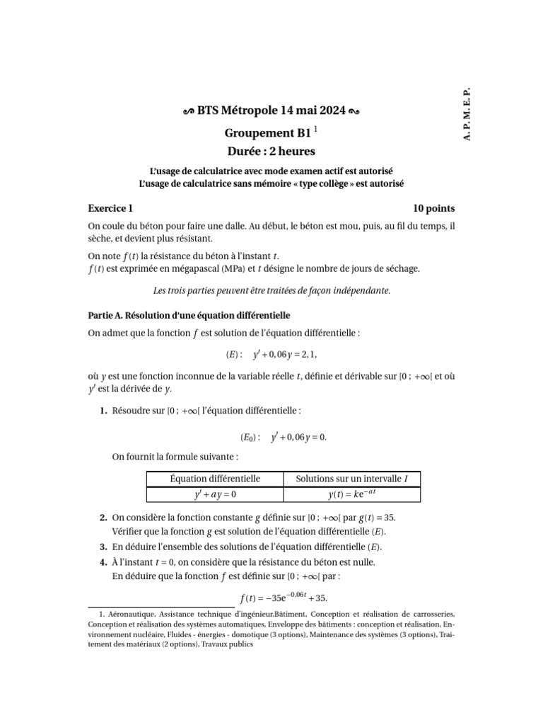 Sujet BTS Maths Métropole 2024 | PDF | Écart type | Probabilité