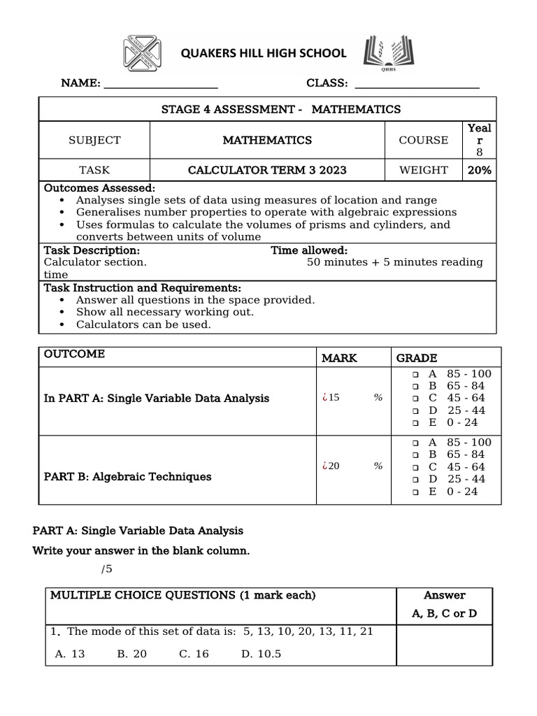 Term 3 Exam Yr 8 2023 Exam Final | PDF | Triangle | Mathematics