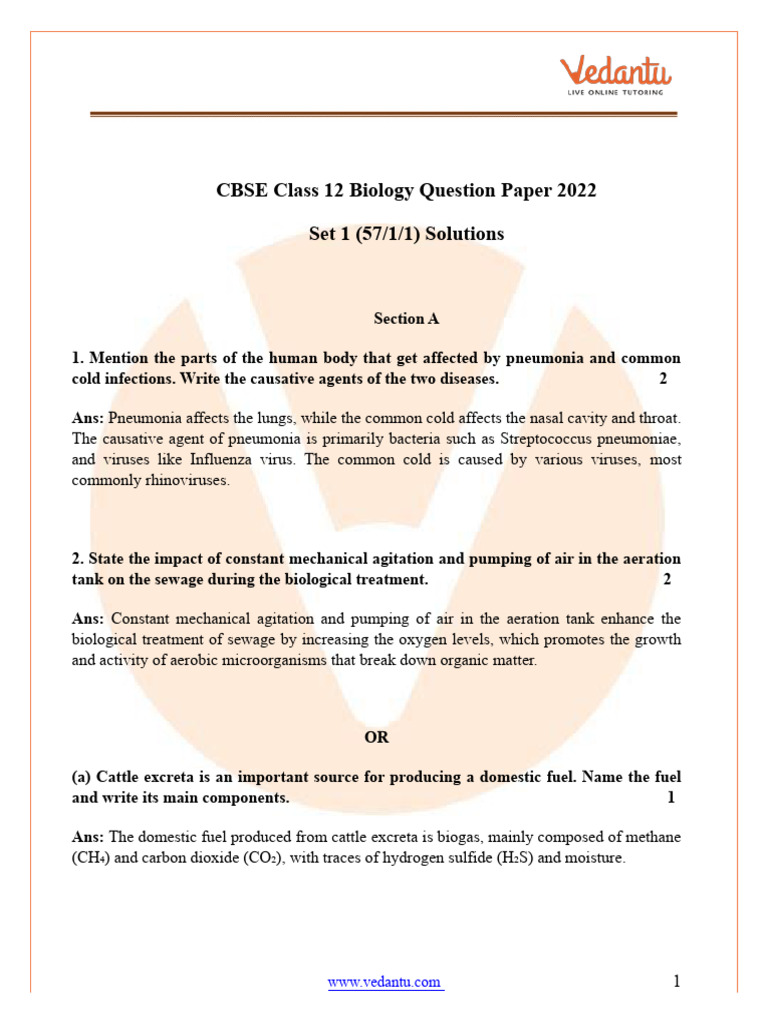 Cbse Class 12 Biology Question Paper Set 1 57 1-1-2022 | PDF ...