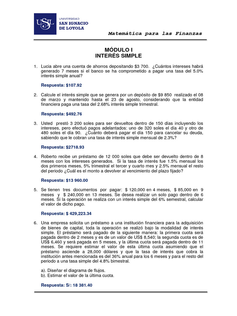 Matematica para Las Finanzas MODULO I IN | PDF | Interés | Tasas de interés