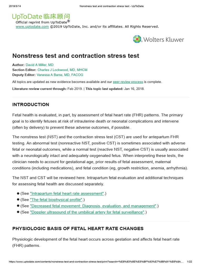 Nonstress Test and Contraction Stress Test UpToDate PDF