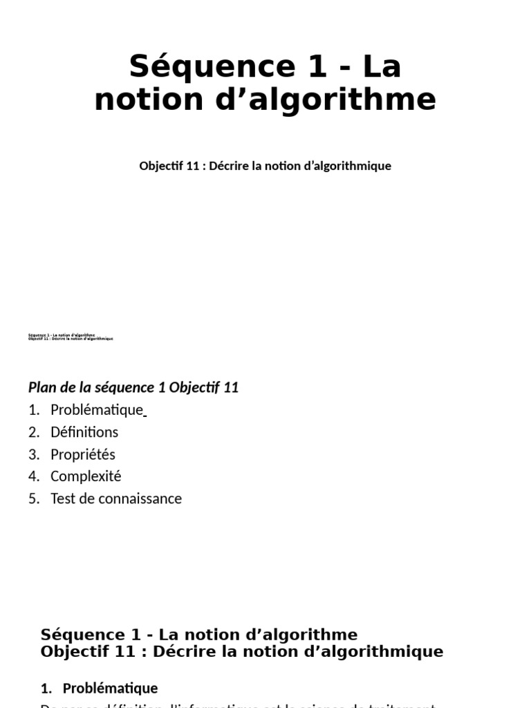Séquence 1 - La Notion D'algorithme-Objectif 1 - Decrire La Notion D ...