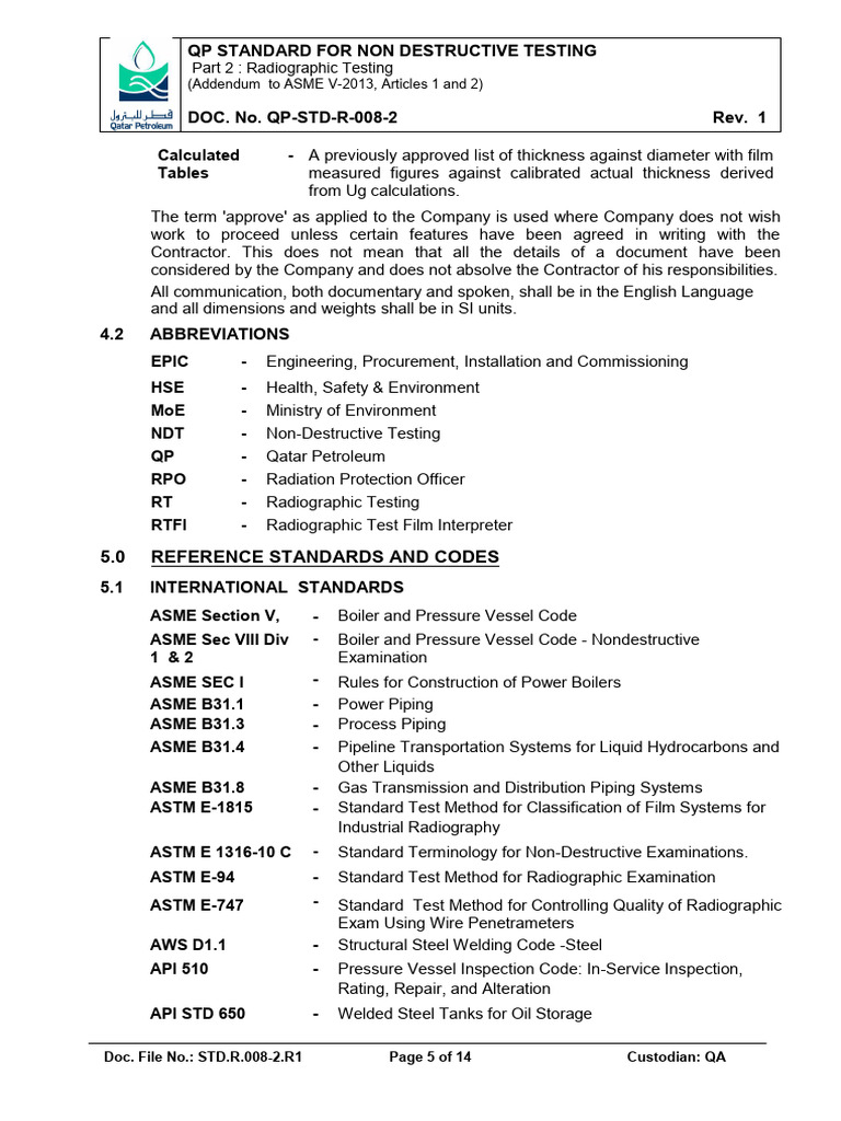 5.0 Reference Standards and Codes | PDF | Nondestructive Testing ...