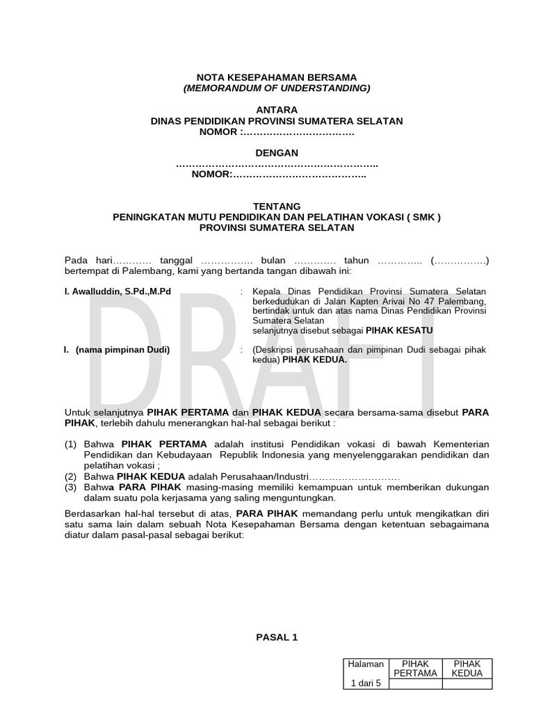 Draft Mou Disdik DGN Dudi | PDF