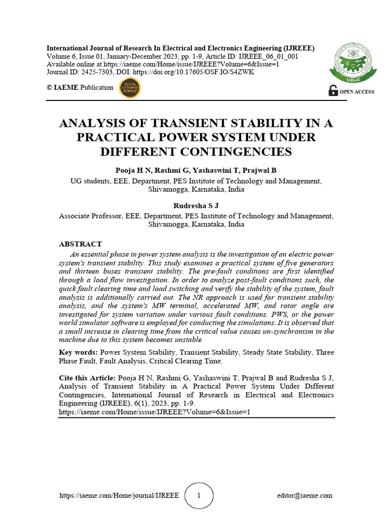 Transient Stability Analysis in Power Systems | PDF | Electric Power ...