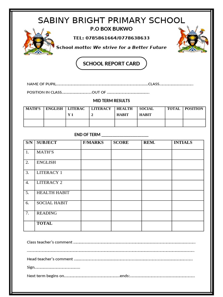 Sabiny Bright Report Cards P1-P3 | PDF | Learning | Behavior Modification