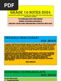 Amanothi Ezinkondlo Zebanga Le-10. 2024. Umdidiyeli. Hon. S.E. Msani Reasoma Secondary School