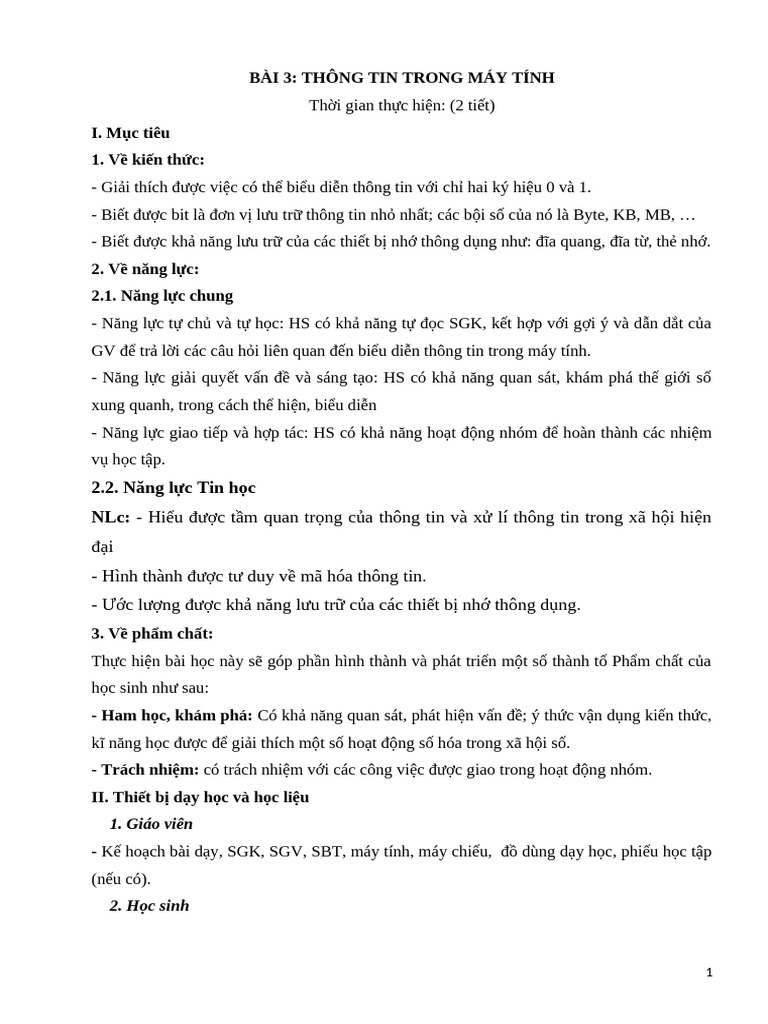 Bai 3 - Thong Tin Trong May Tinh - Sen | PDF