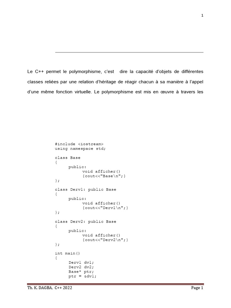 Polymorphisme et Fonctions Virtuelles en C++ | PDF | C ++ | Paradigme ...