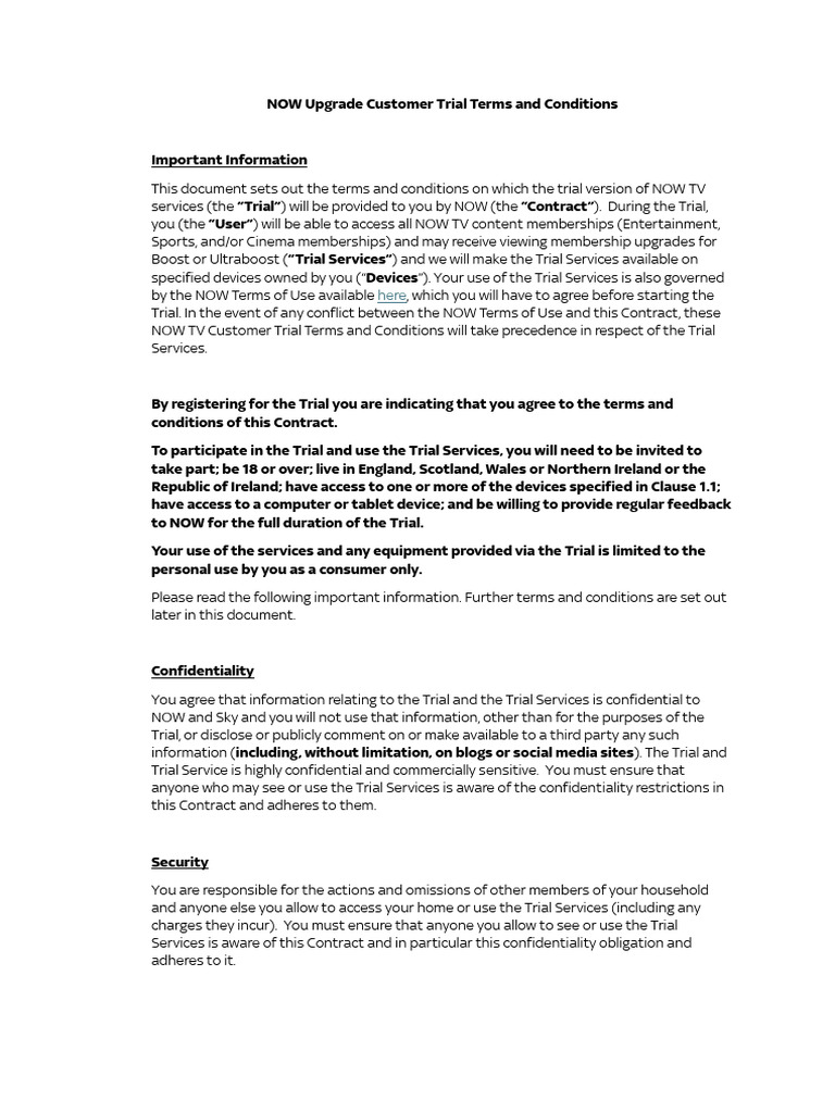 NOW Upgrade Customer Trial Terms and Conditions | PDF | Legal Liability ...