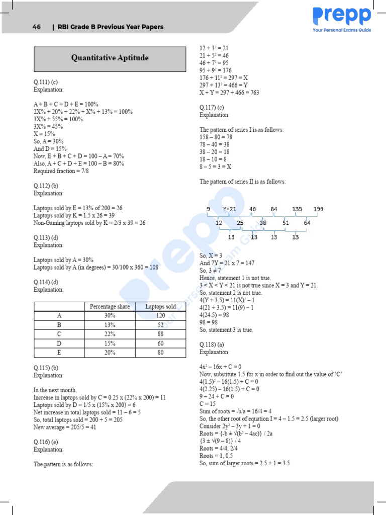 RBI PYP PHASE 01 2023 Quantitative Aptitude Answers | PDF