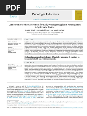 Curriculum-based Measurement for Early Writing Struggles in Kindergarten: A Systematic Review