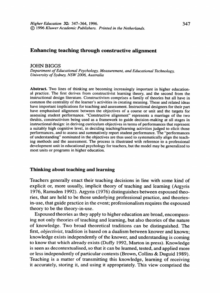 Constructive Alignment in Higher Education | PDF | Constructivism ...