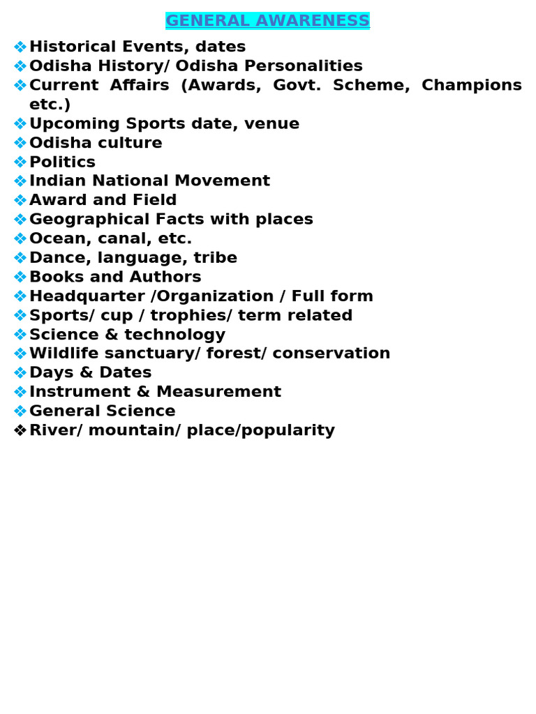 Odisha History and General Awareness Guide | PDF