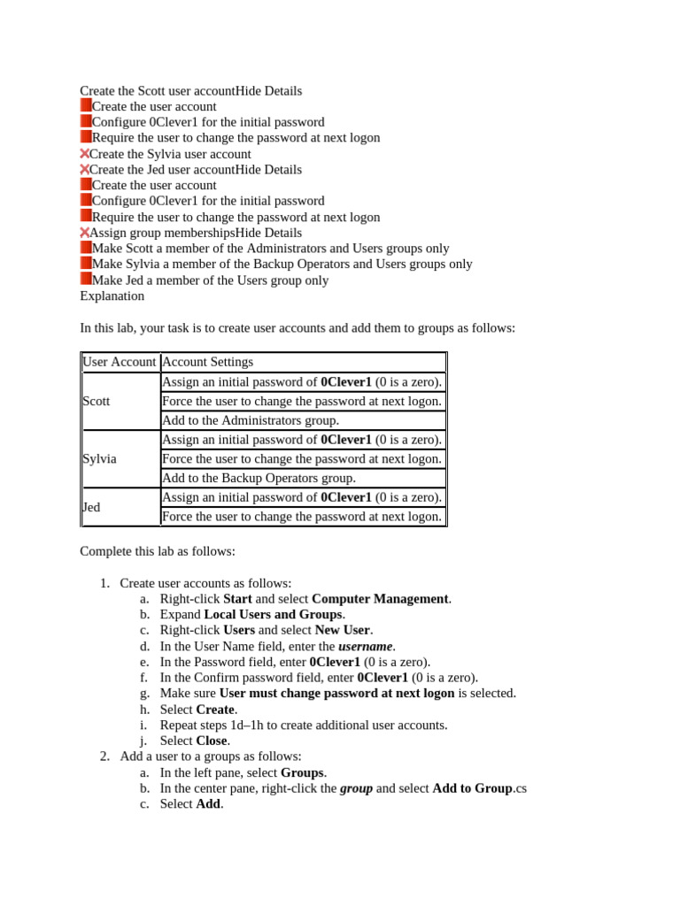 Create User Accounts and Assign Groups | PDF