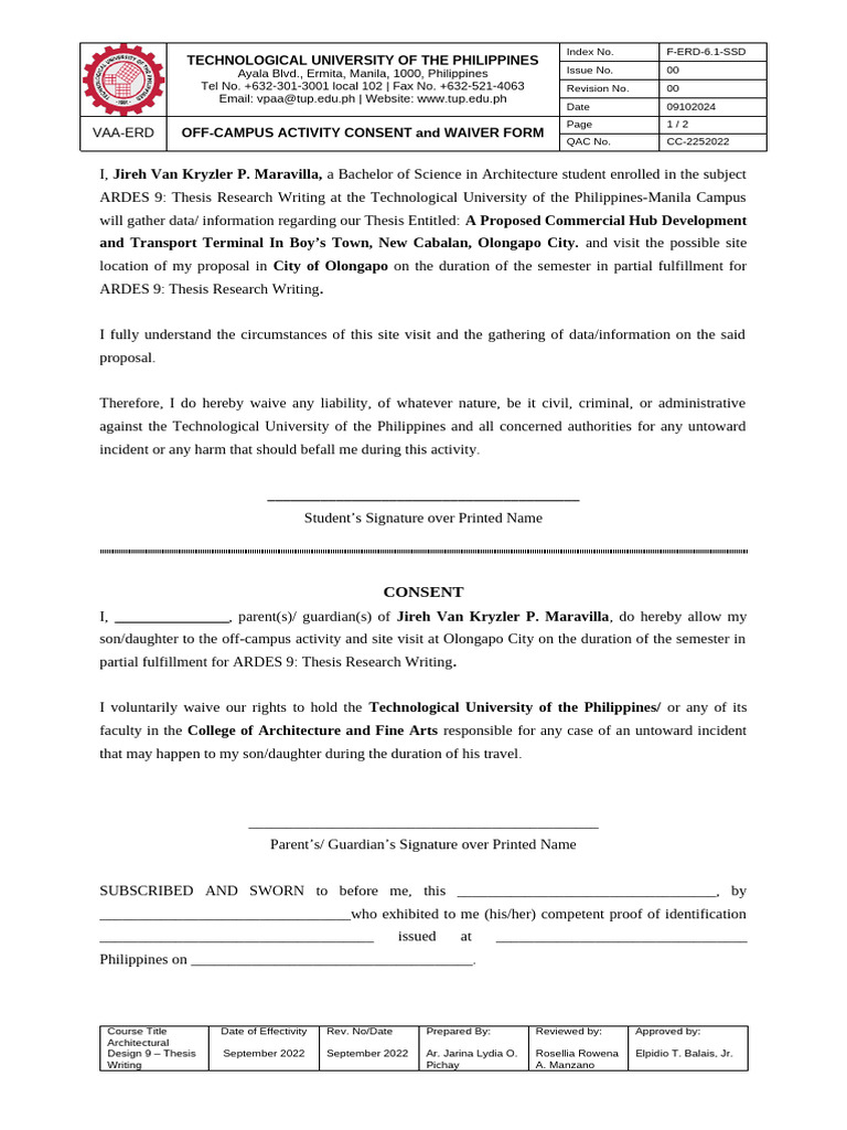 Off-Campus Activity Consent Form | PDF
