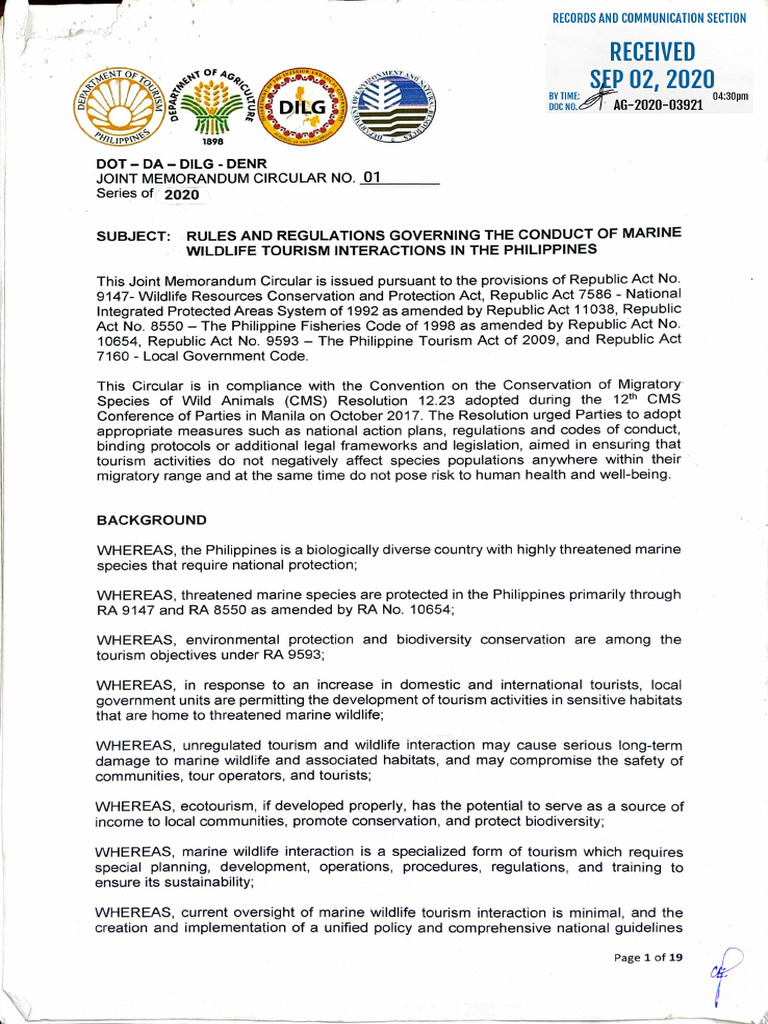 DOT DA DILG DENR Joint Memorandum Circular No 01 Series of 2020 | PDF