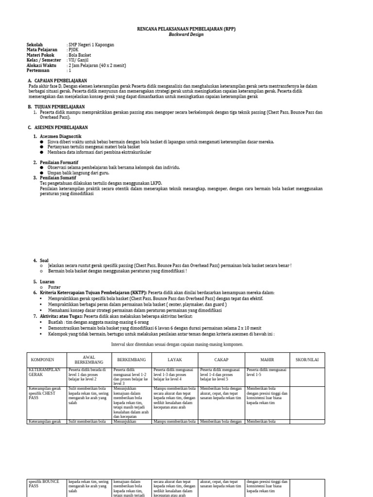 RPP Backward Design | PDF