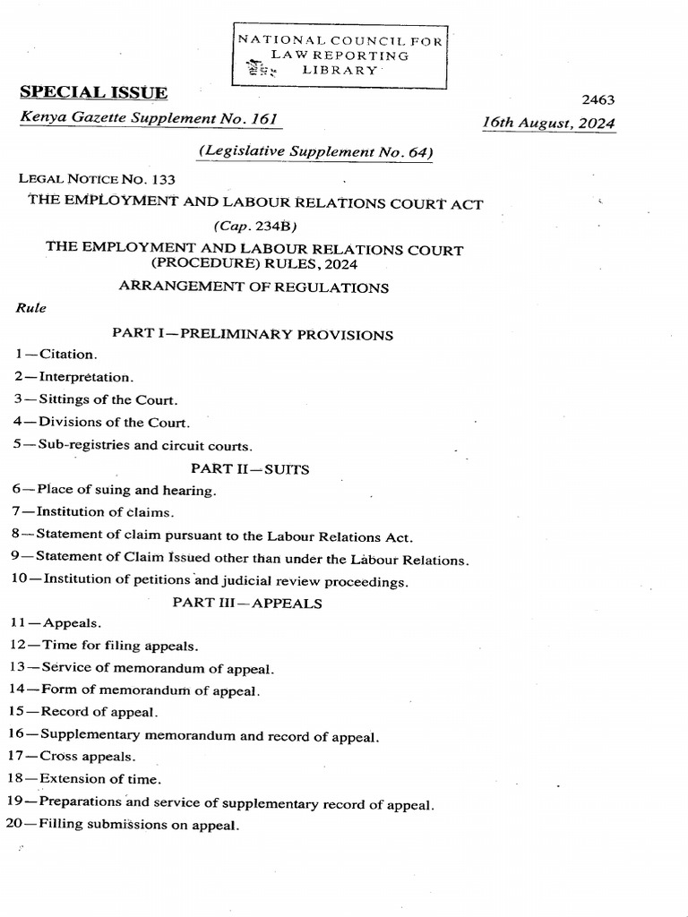 The Employment and Labour Relations Court (Procedure) Rules 2024 PDF