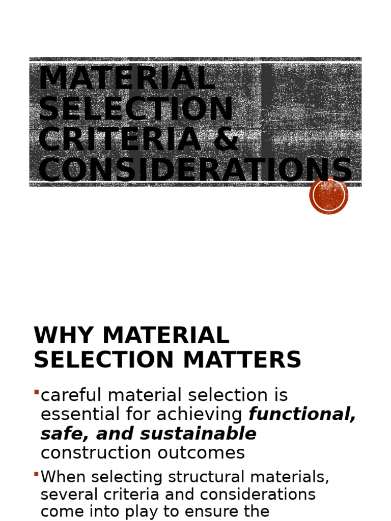 Materials Selection Criteria and Consideration | PDF | Building ...