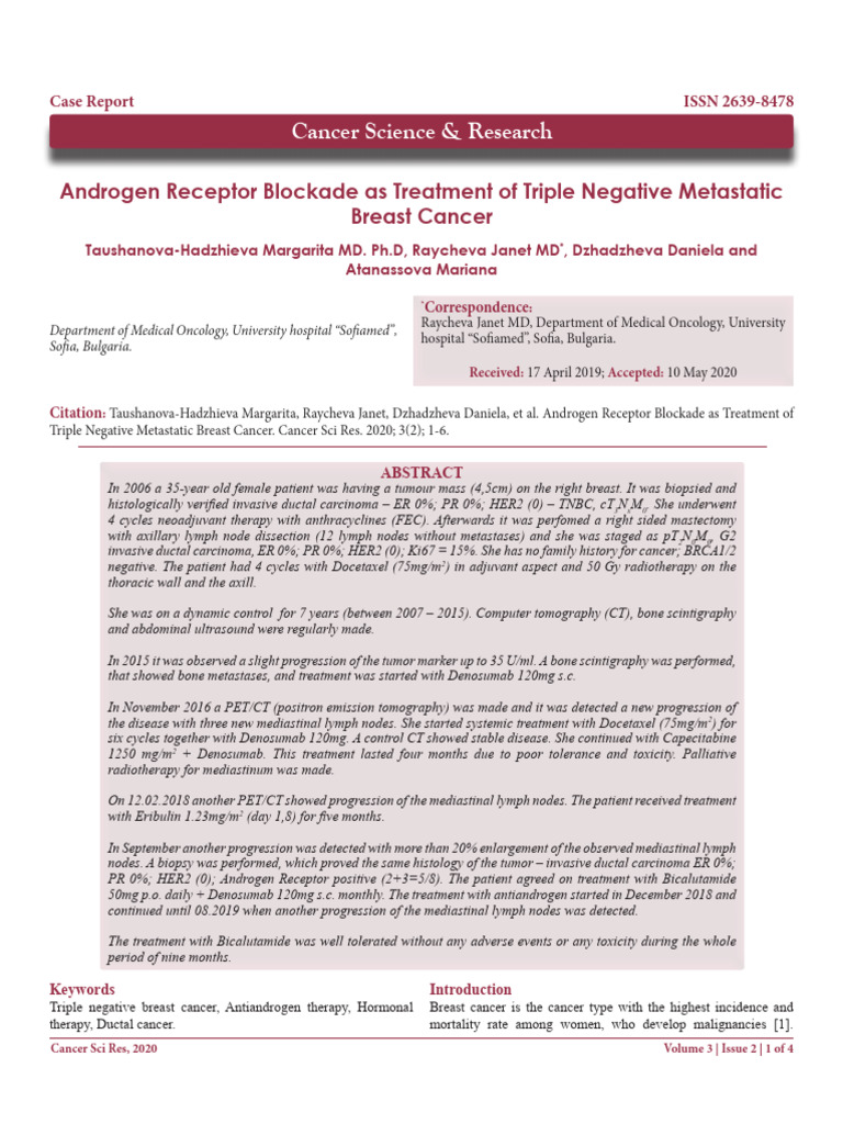 Androgen Receptor Blockade As Treatment of Triple Negative Metastatic ...