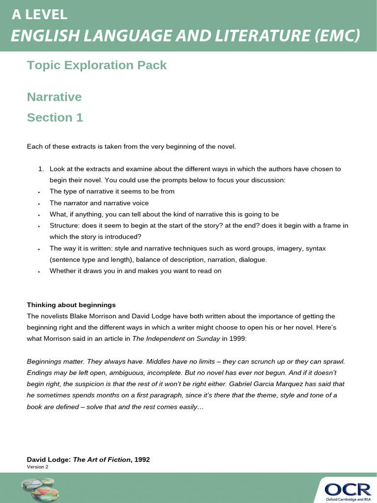 170064-Topic-Exploration-Narrative-Activity A Level | PDF | Novels ...
