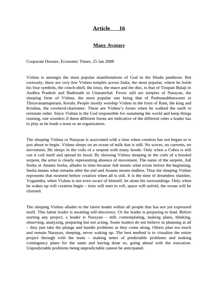 Article 16 Pdf Vishnu Forms Of Vishnu