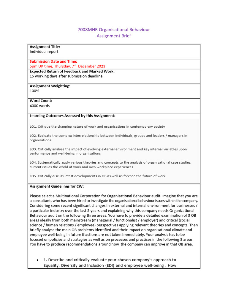 Organisational Behaviour Audit Report | PDF | Organizational Behavior ...