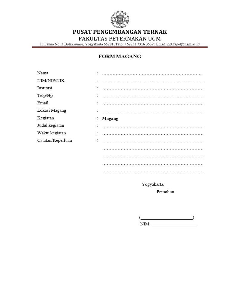 Form Magang PKL | PDF