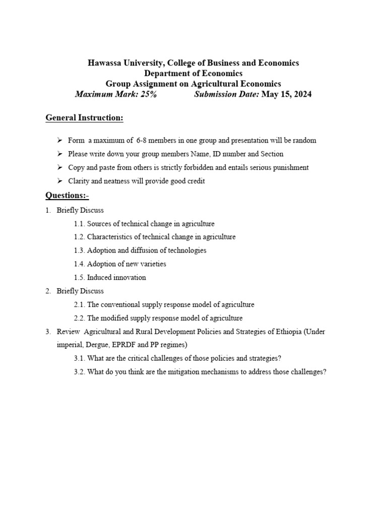 Agricultural Economics Assignment | PDF