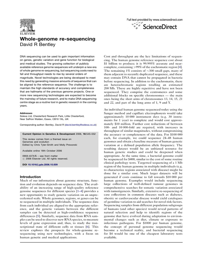 Whole Genome Re-Sequencing | PDF | Dna Sequencing | Primer (Molecular ...
