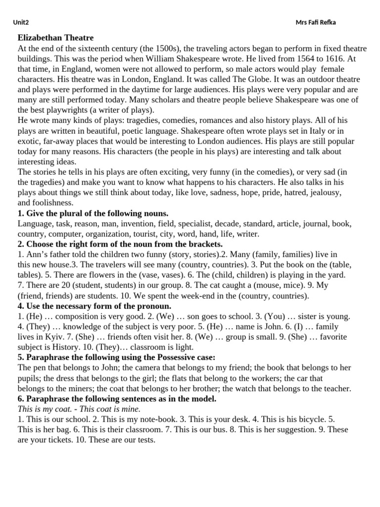 Elizabethan Theatre and Shakespeare's Plays | PDF | William Shakespeare ...