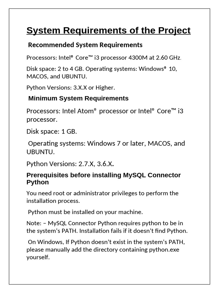System Requirements of The Project | PDF