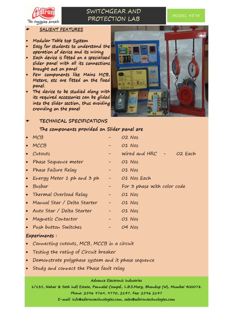 Switchgear Lab Manual for Model 9574 | PDF | Relay | Fuse (Electrical)