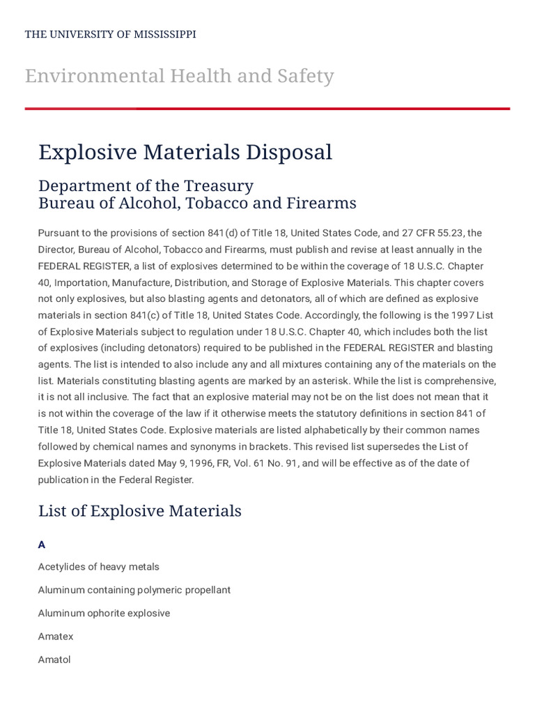 1997 Explosive Materials List | PDF | Nitrate | United States Code