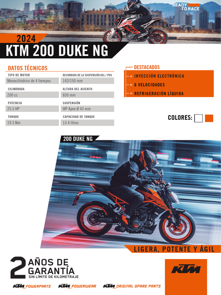 Ficha Técnica KTM Duke 200 NG 2024 | PDF