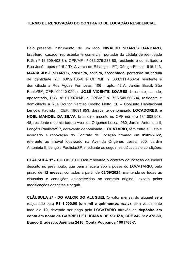 Renovação Do Contrato de Locação | PDF