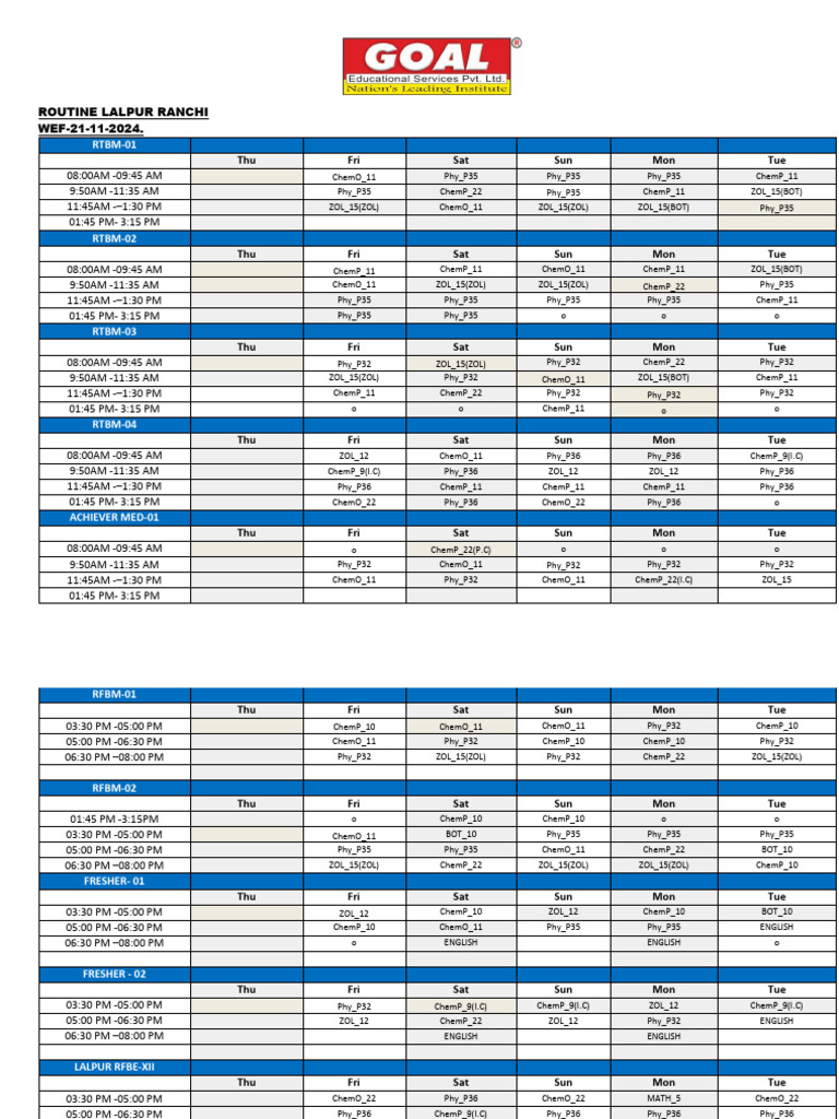 Class Routine Lalpur Wef. 21-11-2024 | PDF | Science & Mathematics